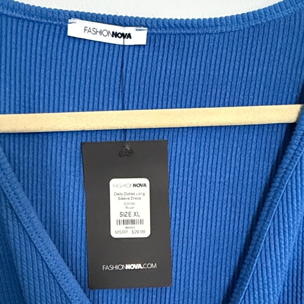 NWT Fashion Nova Cobalt Blue Long Sleeve Wrap Dress - Picture 2 of 2